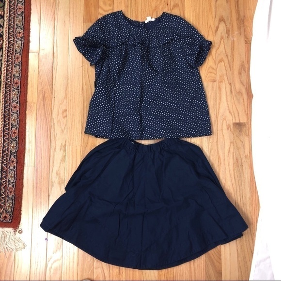Crewcuts 2 PIECE GIRLS SET Navy polka dot blouse & Skirt Set - Picture 2 of 12